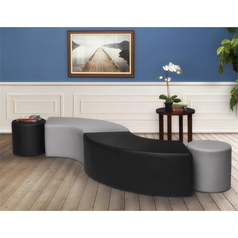 Scranton & Co Plush Lounge and Curved Ottoman in Soft Durable Grey Vinyl