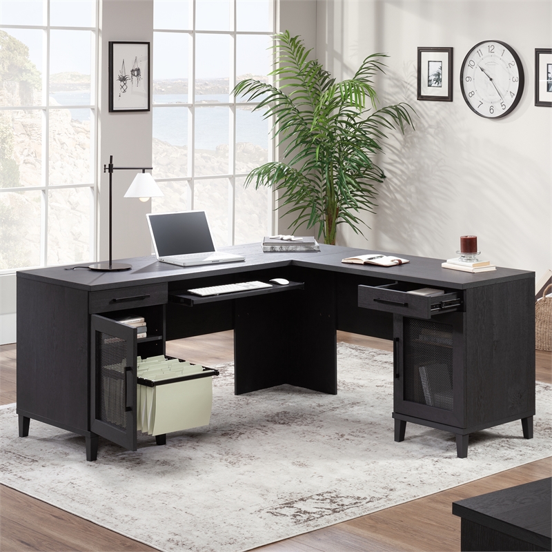 Scranton & Co Coastal Engineered Wood L-Desk in Raven Oak Finish