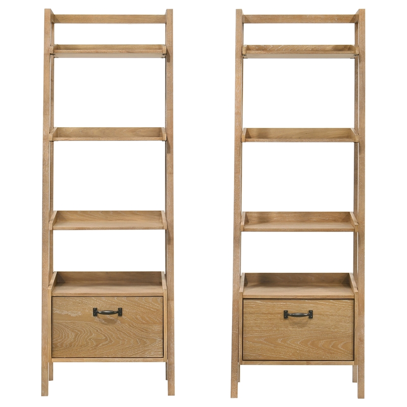 Scranton & Co Distressed Light Brown Two-Piece Bookshelf with Drawer