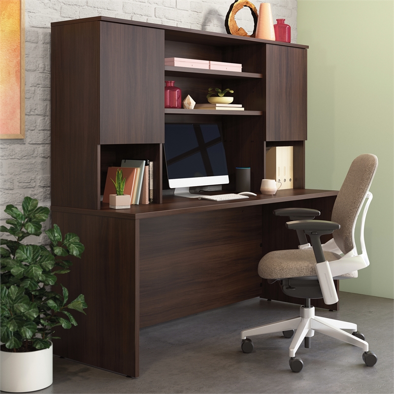 Scranton & Co 72x24 Desk with Hutch Bundle in Engineered Wood Noble Elm