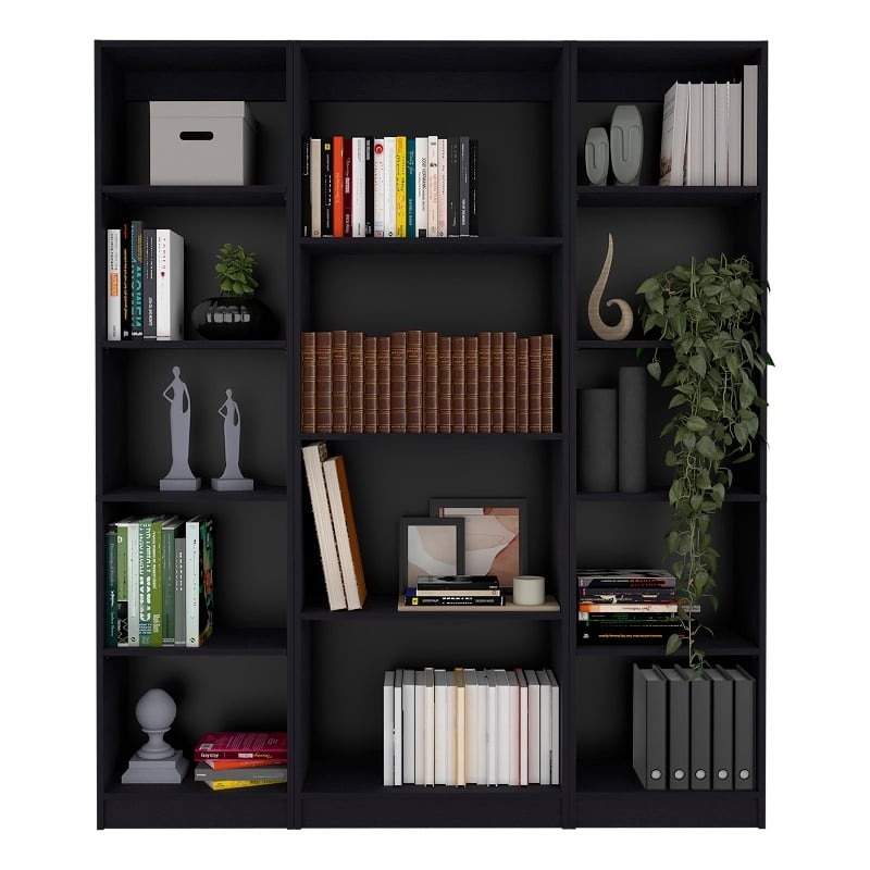 Scranton & Co 3-Piece Black Engineered Wood Living Room Set with Bookshelves
