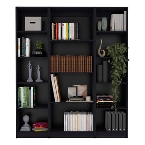 Scranton & Co 3-Piece Black Engineered Wood Living Room Set with Bookshelves