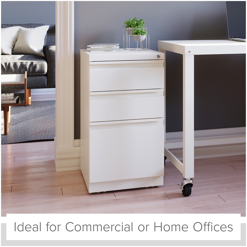 Scranton & Co Set of 12 White Metal 3-Drawer Mobile File Cabinets