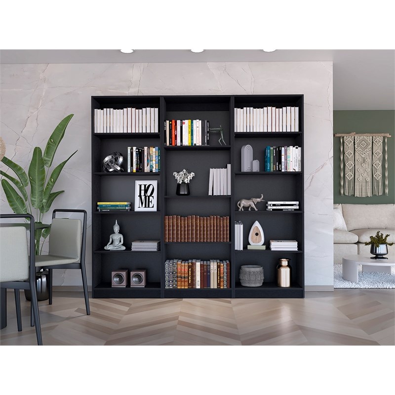 Scranton & Co Living Room Set with Sutton Bookcases in Black Wood