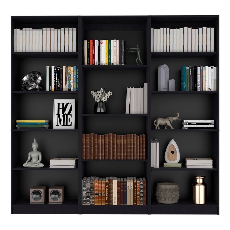 Scranton & Co Living Room Set with Sutton Bookcases in Black Wood