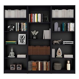 Scranton & Co Living Room Set with Sutton Bookcases in Black Wood