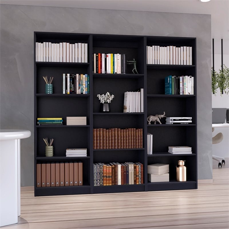Scranton & Co Living Room Set with Sutton Bookcases in Black Wood