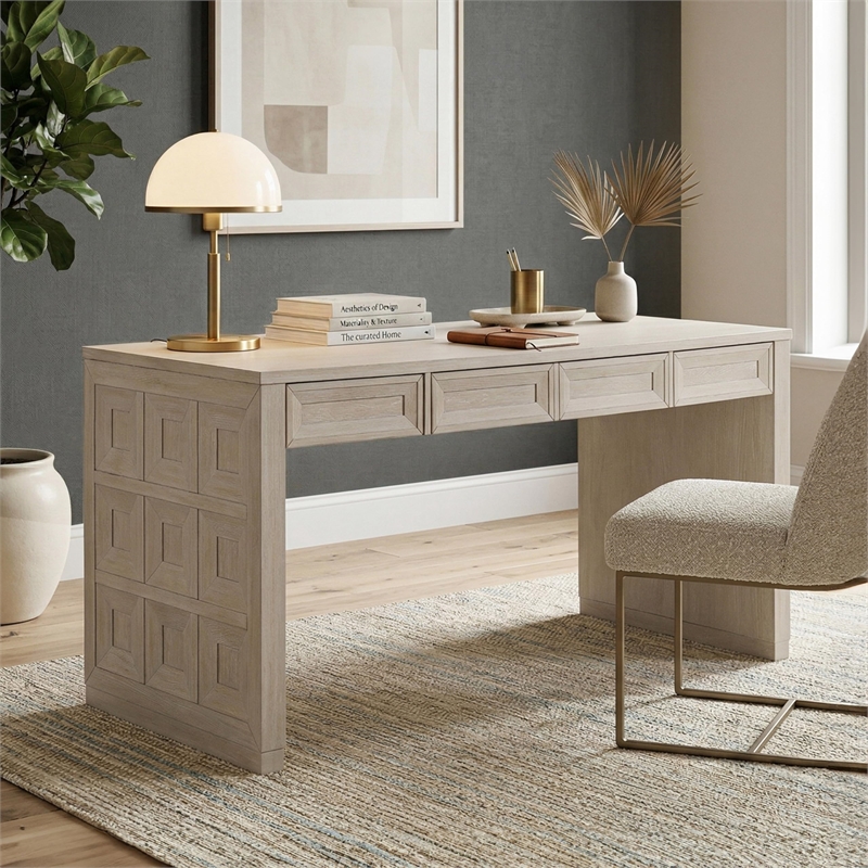 Scranton & Co Rubberwood Writing Desk with Drawers in Tawny Brown