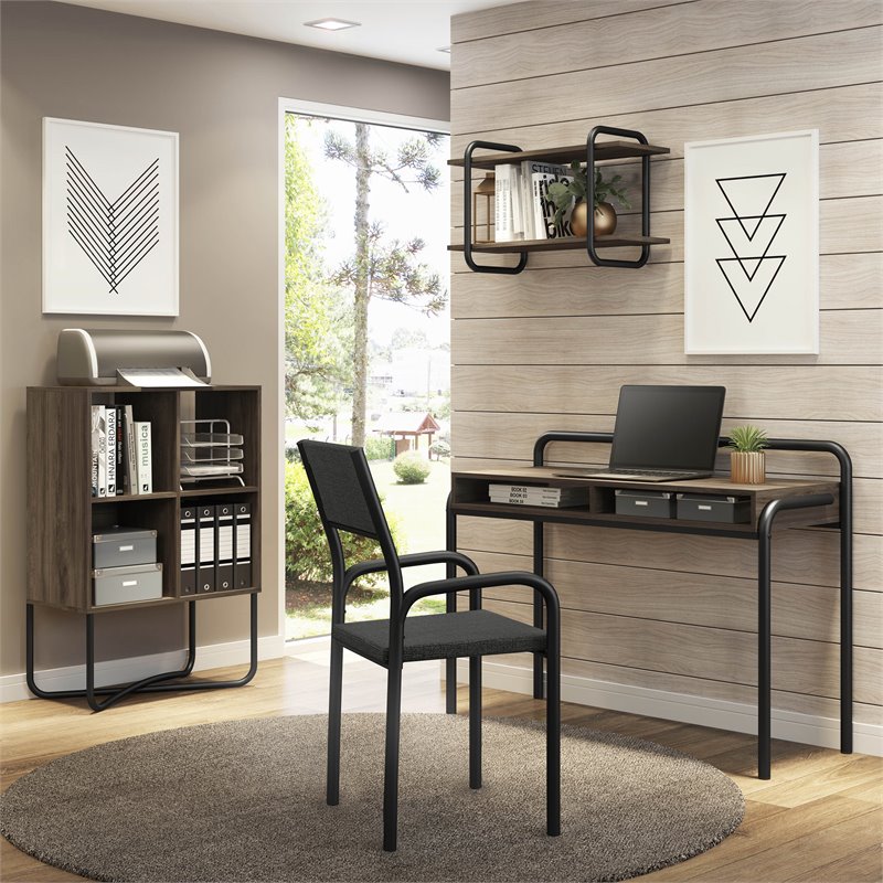 Scranton & Co 2-Shelf Geometric Bookcase in Walnut with Powder-Coated Steel