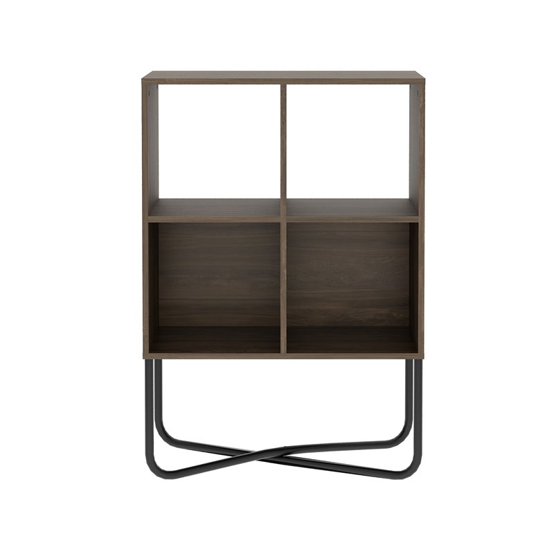Scranton & Co 2-Shelf Geometric Bookcase in Walnut with Powder-Coated Steel