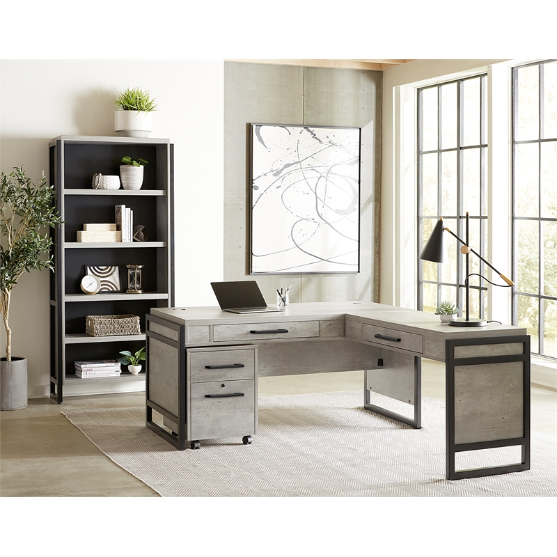 Scranton & Co Modern 4-Shelf Bookcase with Concrete Gray Wood Laminate