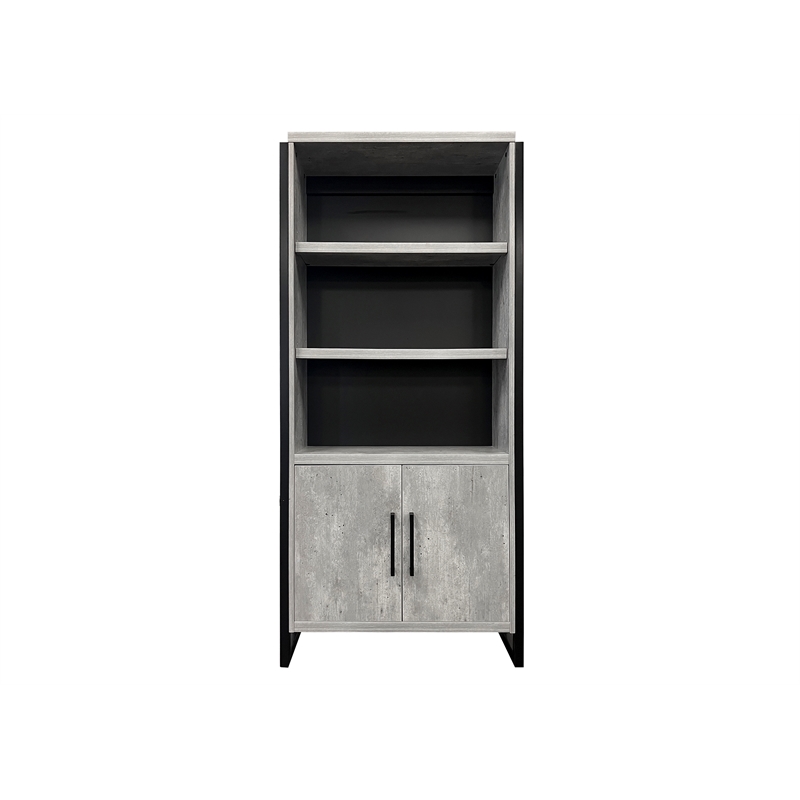 Scranton & Co Wood Laminate Bookcase with Doors in Concrete Gray