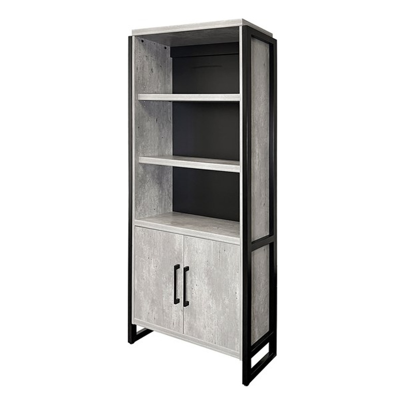 Scranton & Co Wood Laminate Bookcase with Doors in Concrete Gray