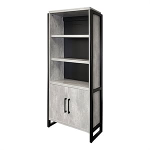 Scranton & Co Wood Laminate Bookcase with Doors in Concrete Gray