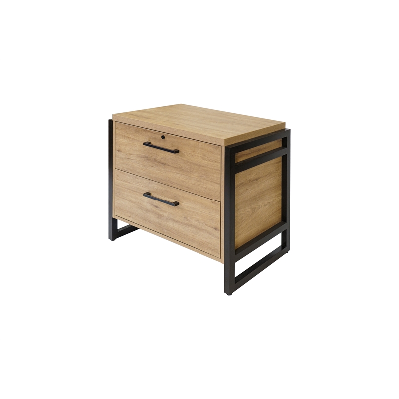 Scranton & Co Lateral File Cabinet Wood Locking Drawers Light Brown