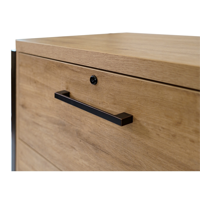 Scranton & Co Lateral File Cabinet Wood Locking Drawers Light Brown