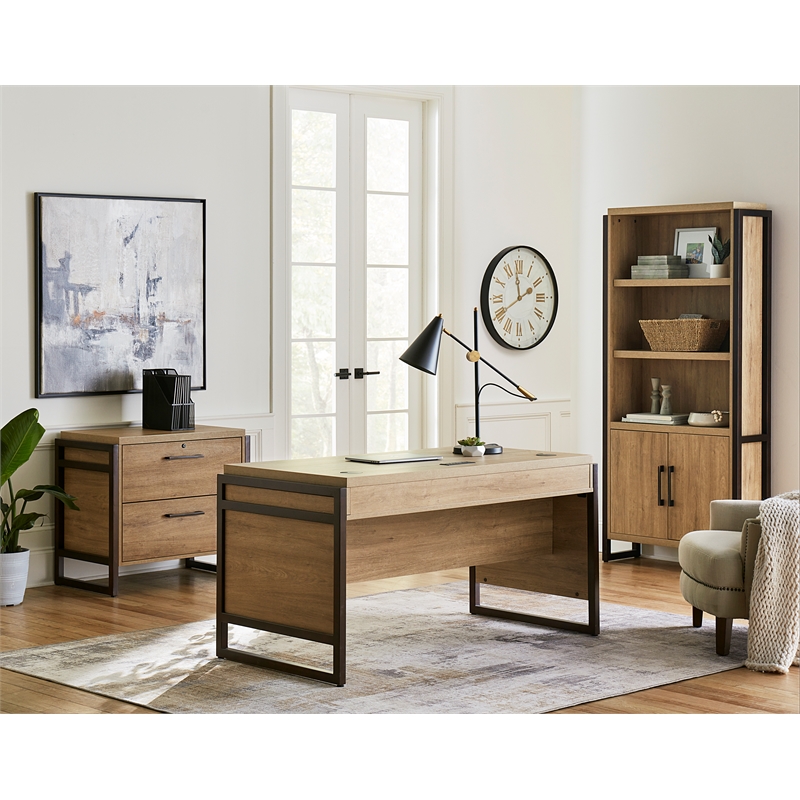 Scranton & Co Lateral File Cabinet Wood Locking Drawers Light Brown