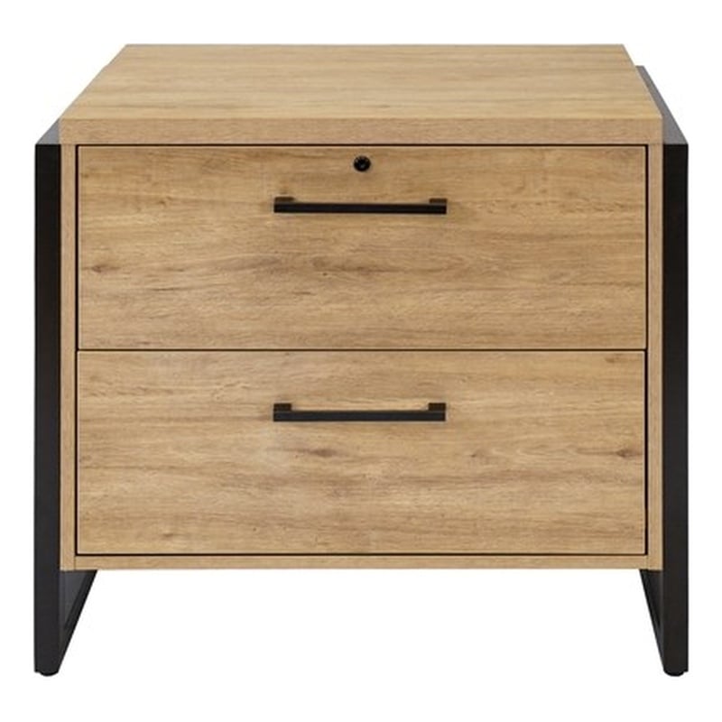 Scranton & Co Lateral File Cabinet Wood Locking Drawers Light Brown
