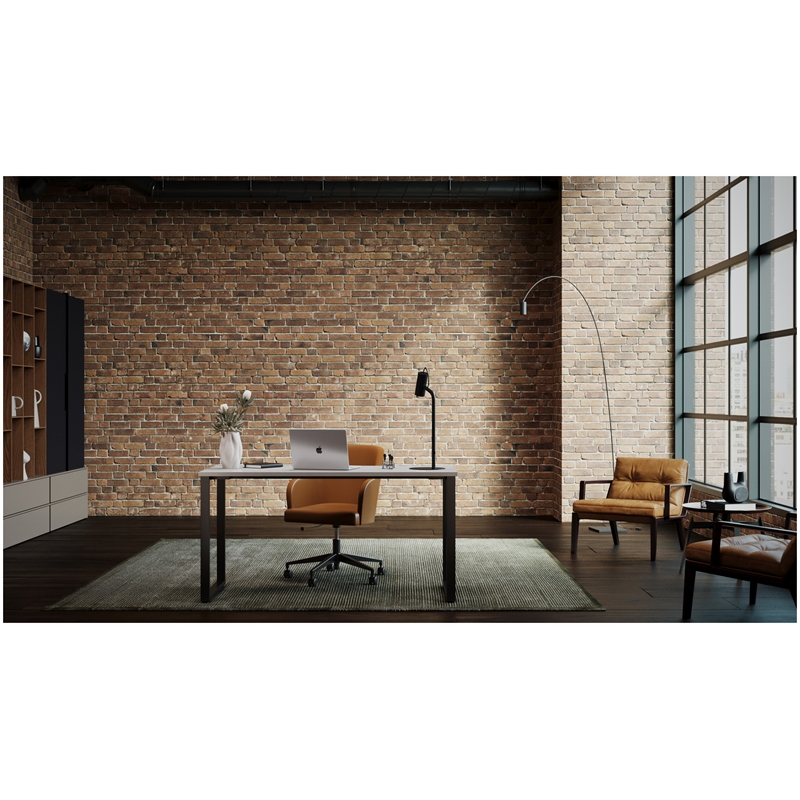Scranton & Co Open Metal Desk with Gray Elm Top in 60