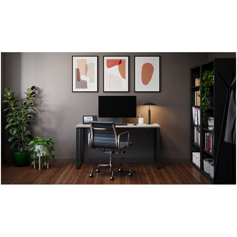 Scranton & Co Open Metal Desk with Gray Elm Top in 60