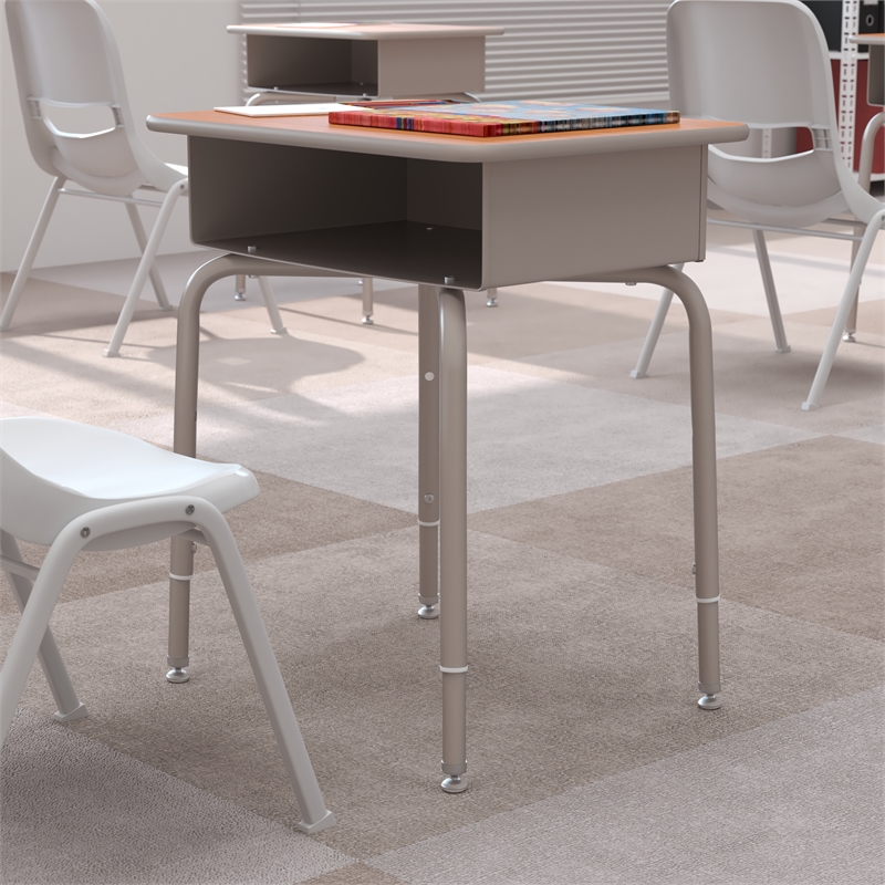 Scranton & Co Metal Student Desk with Book Storage in Walnut/Silver