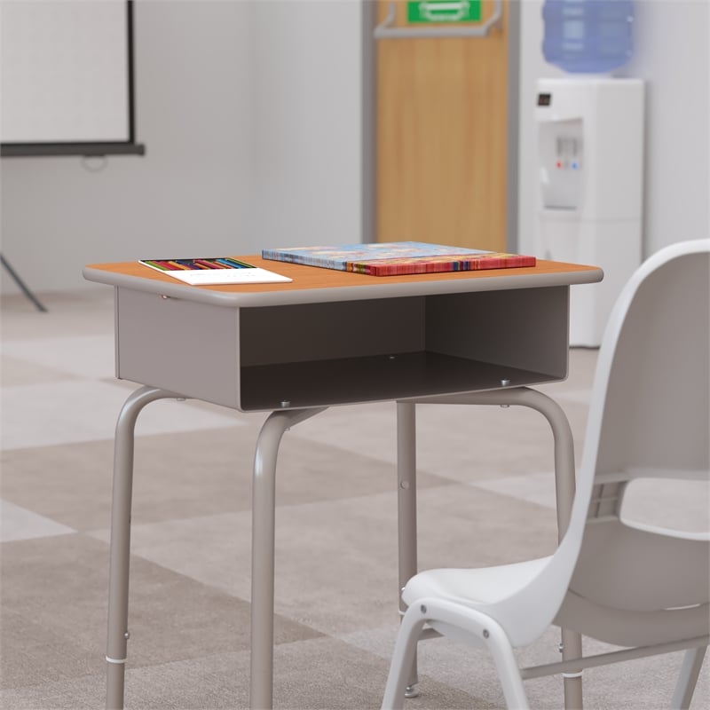 Scranton & Co Metal Student Desk with Book Storage in Walnut/Silver