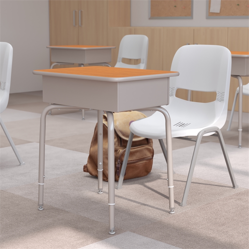 Scranton & Co Metal Student Desk with Book Storage in Walnut/Silver
