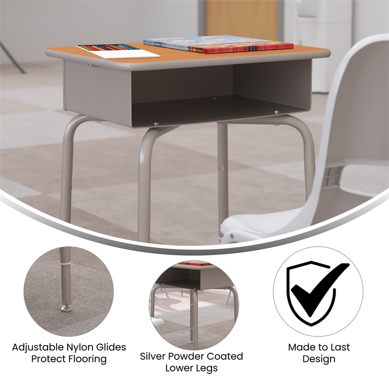 Scranton & Co Metal Student Desk with Book Storage in Walnut/Silver