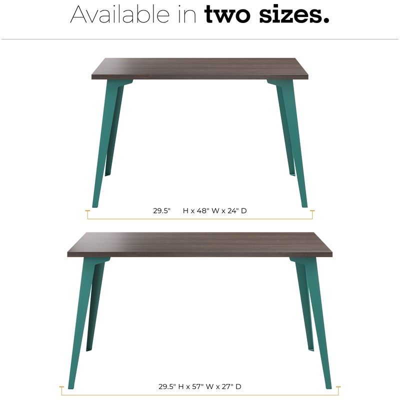 Scranton & Co 24x48 Mid-Century Modern Metal Desk in Teal/Trail Walnut