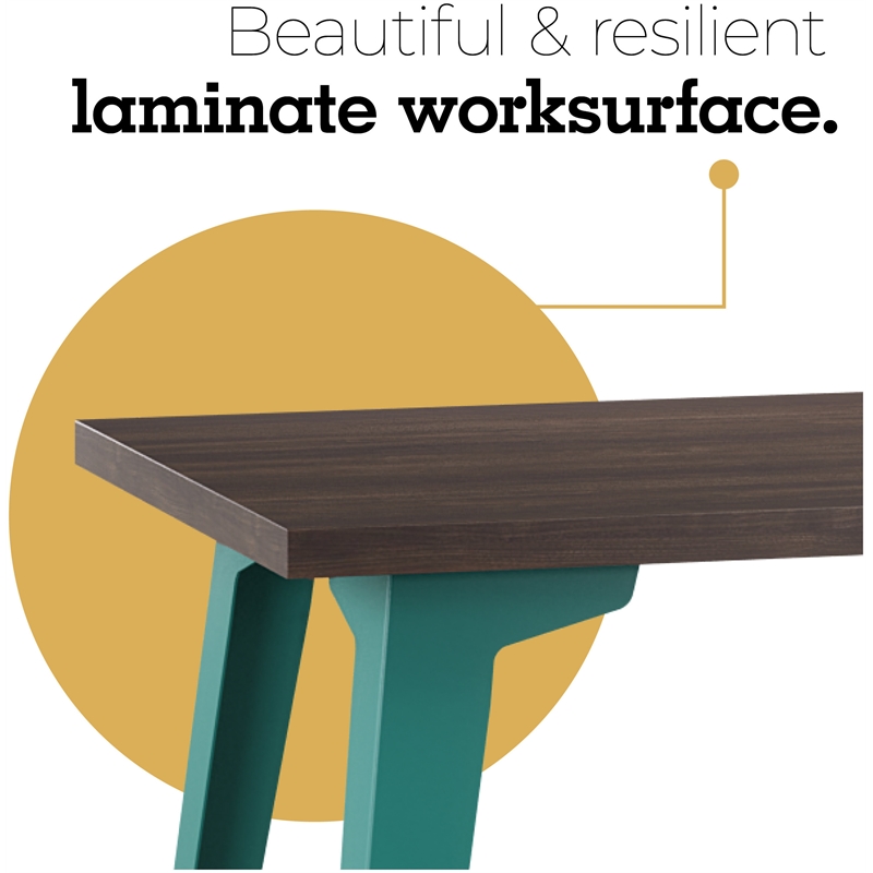 Scranton & Co 24x48 Mid-Century Modern Metal Desk in Teal/Trail Walnut