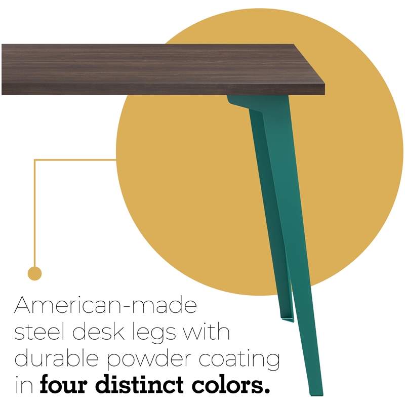 Scranton & Co 24x48 Mid-Century Modern Metal Desk in Teal/Trail Walnut