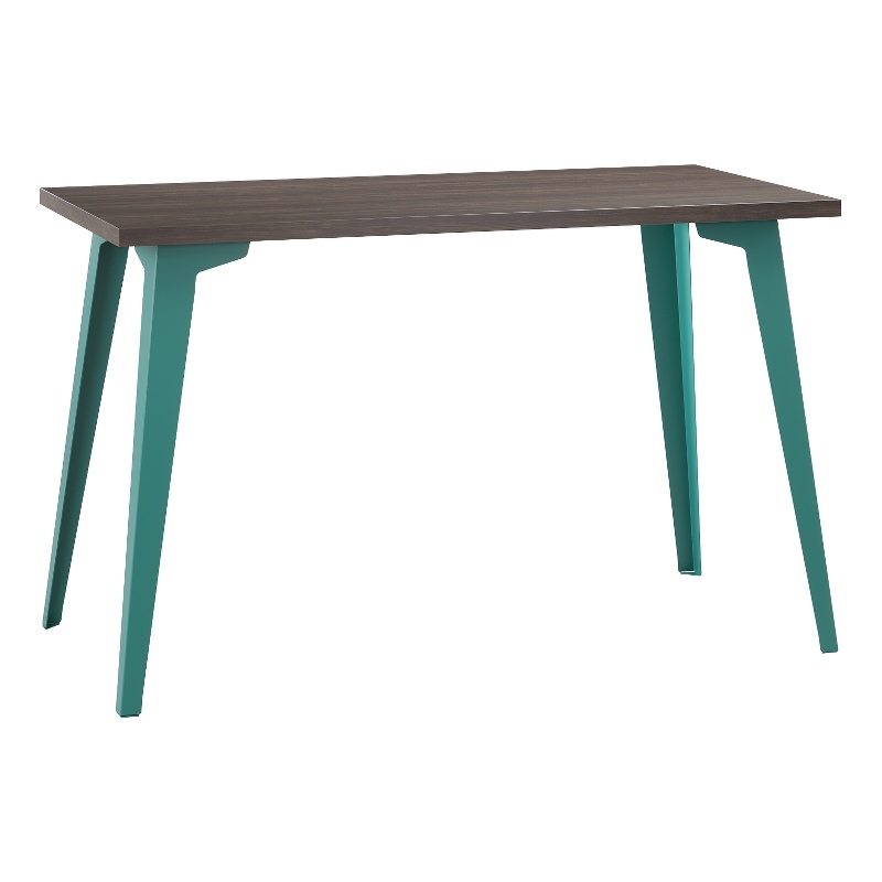 Scranton & Co 24x48 Mid-Century Modern Metal Desk in Teal/Trail Walnut