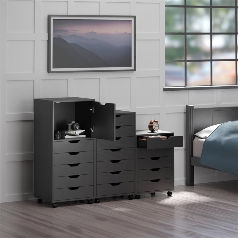 Scranton & Co 3-Piece Engineered Wood Storage Cabinet Set in Black