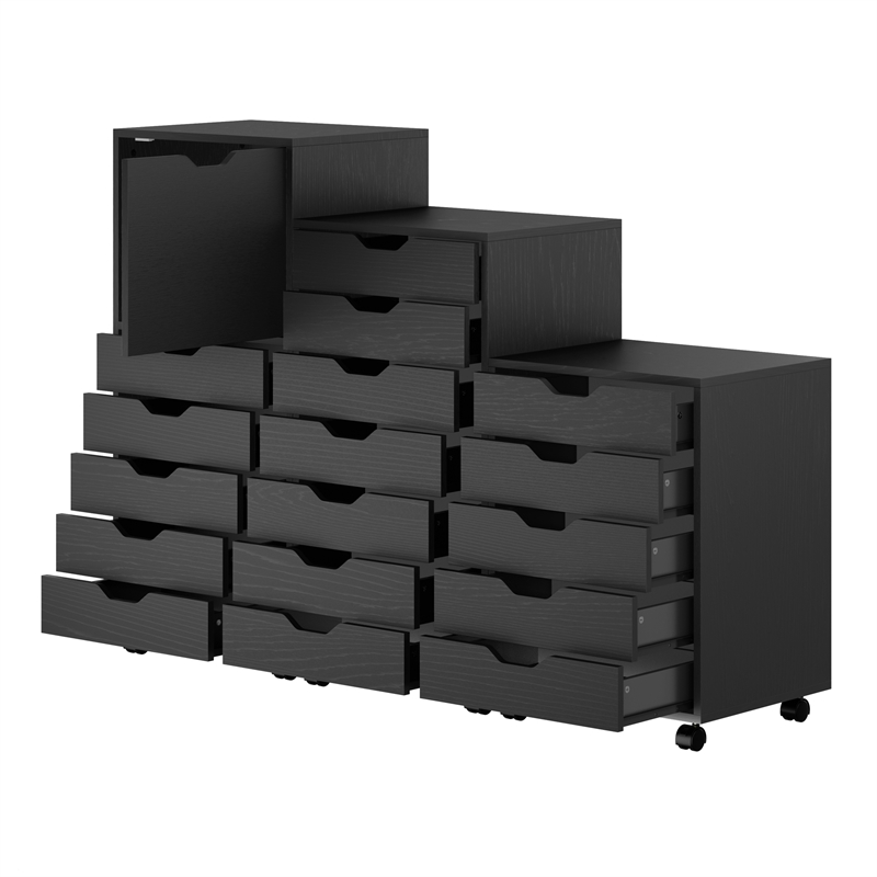 Scranton & Co 3-Piece Engineered Wood Storage Cabinet Set in Black