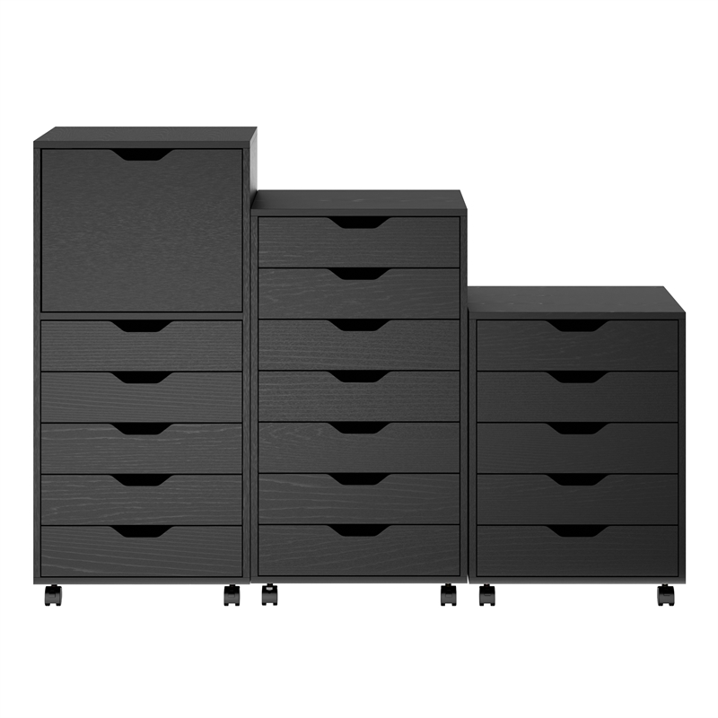 Scranton & Co 3-Piece Engineered Wood Storage Cabinet Set in Black