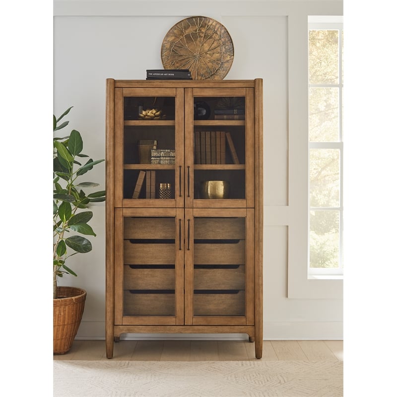 Scranton & Co Wood Display Cabinet with Glass Doors in Medium Brown