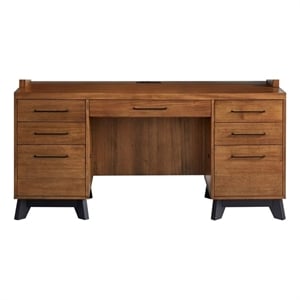 Scranton & Co Wood Office Desk with Power Center in Medium Brown