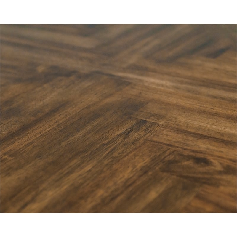 Scranton & Co Wood L-Shaped Office Desk with Grommets in Brown