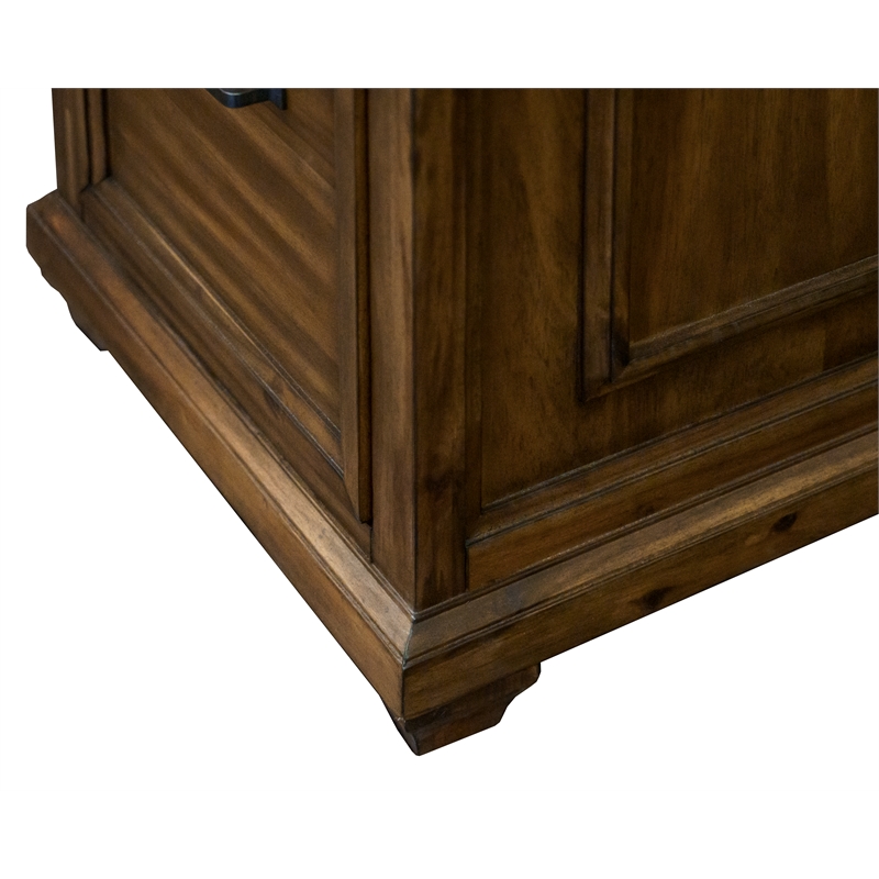 Scranton & Co Wood L-Shaped Office Desk with Grommets in Brown