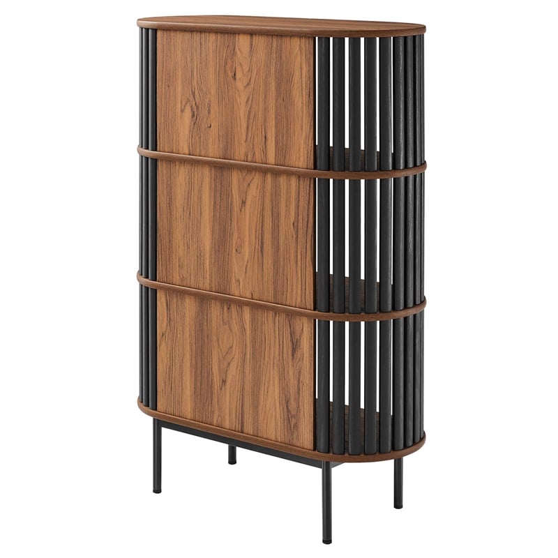 Scranton & Co 3-Tier MDF and Particleboard Display Cabinet in Walnut and Black