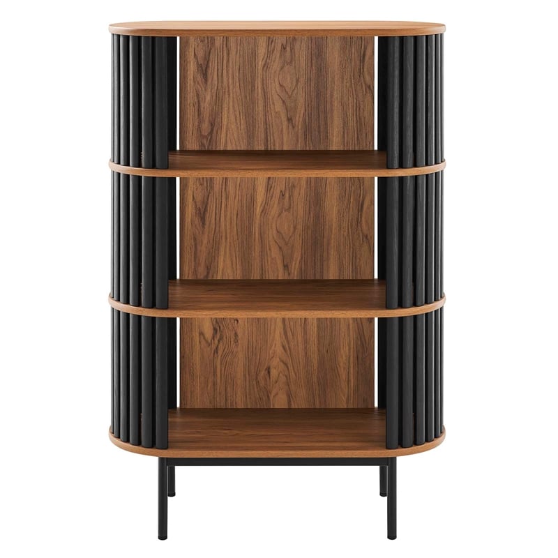Scranton & Co 3-Tier MDF and Particleboard Display Cabinet in Walnut and Black