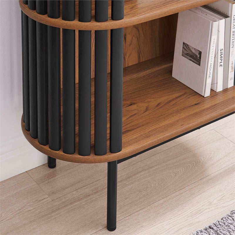Scranton & Co 3-Tier MDF and Particleboard Display Cabinet in Walnut and Black