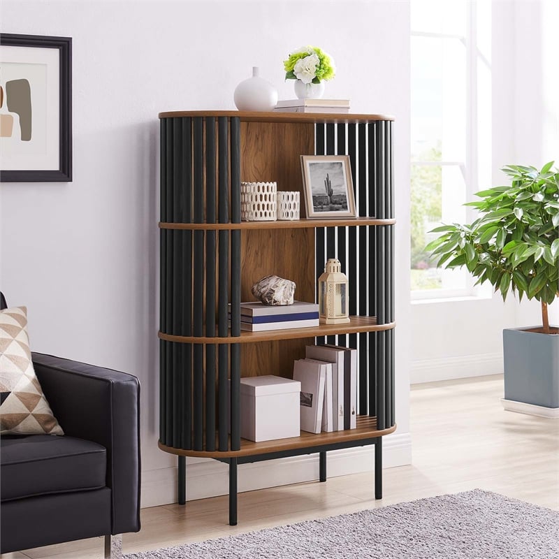Scranton & Co 3-Tier MDF and Particleboard Display Cabinet in Walnut and Black