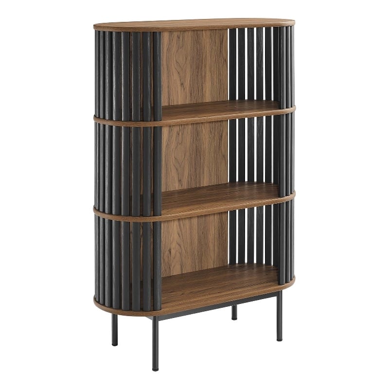Scranton & Co 3-Tier MDF and Particleboard Display Cabinet in Walnut and Black