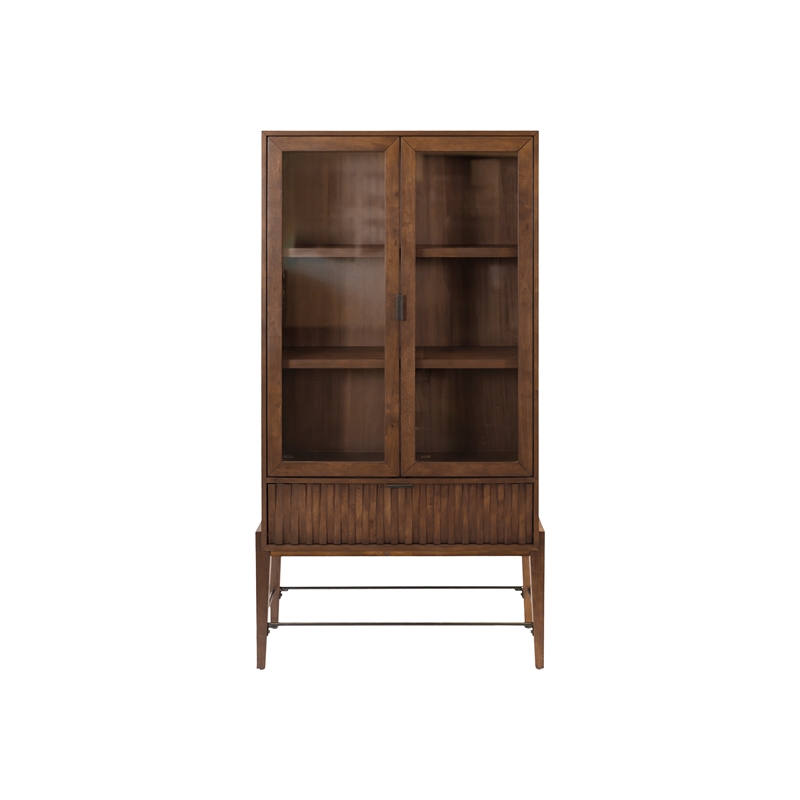 Scranton & Co Modern Glass Door Wood Bookcase with Shelves in Brown