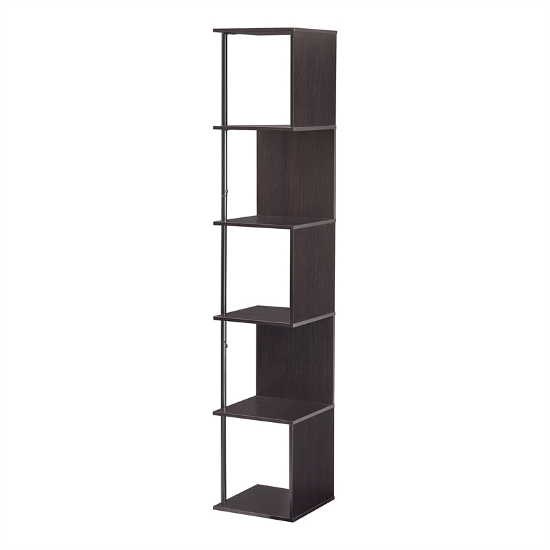 Scranton & Co Modern Wood 5-Shelf Corner Bookcase in Red Cocoa