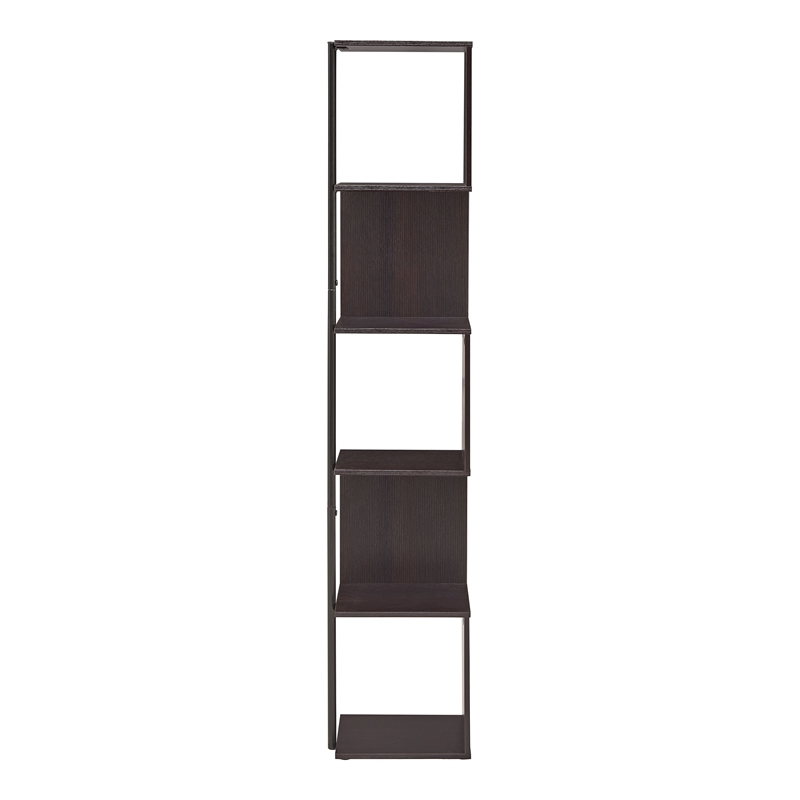 Scranton & Co Modern Wood 5-Shelf Corner Bookcase in Red Cocoa