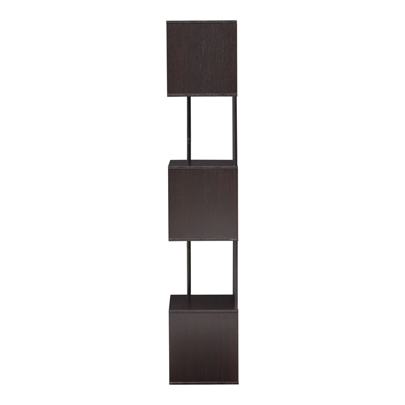Scranton & Co Modern Wood 5-Shelf Corner Bookcase in Red Cocoa