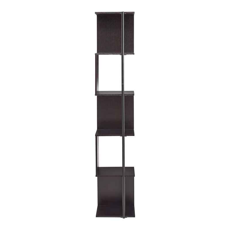 Scranton & Co Modern Wood 5-Shelf Corner Bookcase in Red Cocoa