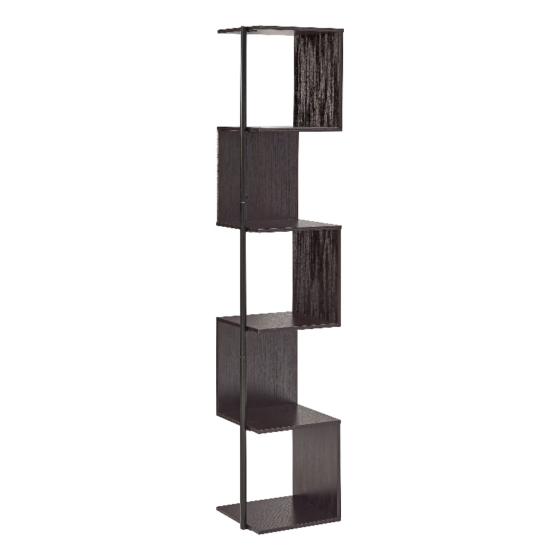 Scranton & Co Modern Wood 5-Shelf Corner Bookcase in Red Cocoa